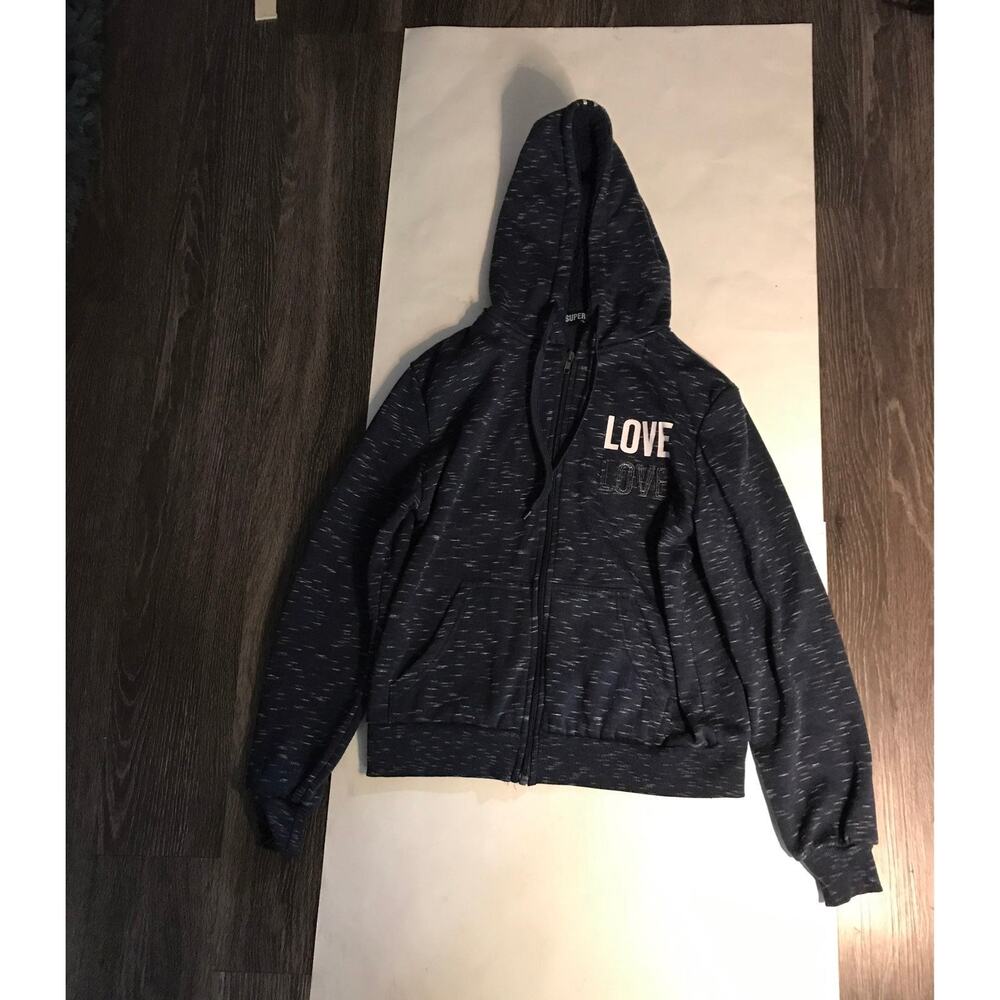 Supernova Love Hoodie Blue/ White L Zip Tie Comfy Cozycore Preppy Lounge Urban - Picture 5 of 11